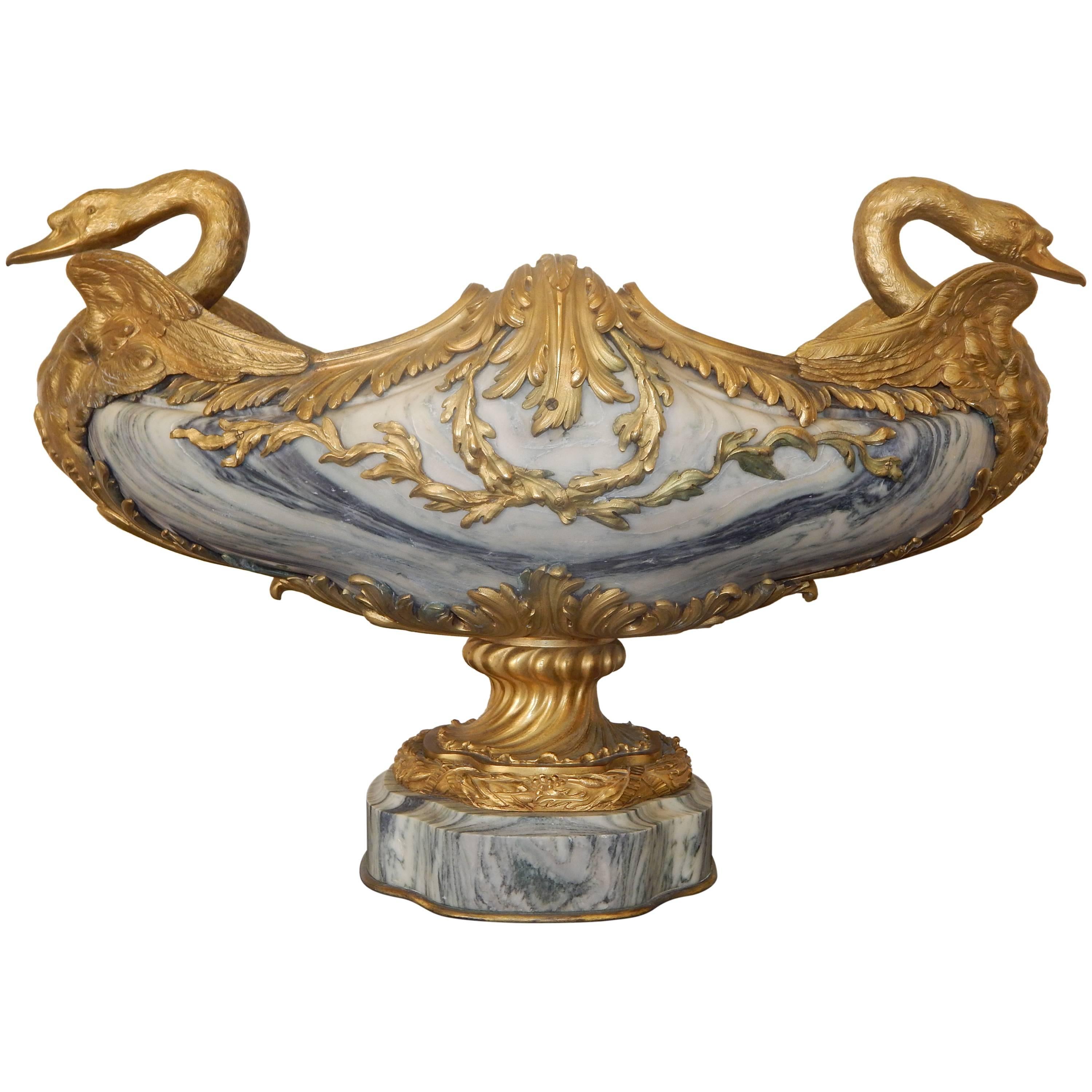 Exquisite Bronze Mounted Marble Centerpiece with Swans For Sale