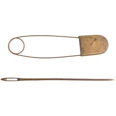 Vintage Oversize Brass Safety Pin and Sewing Needle