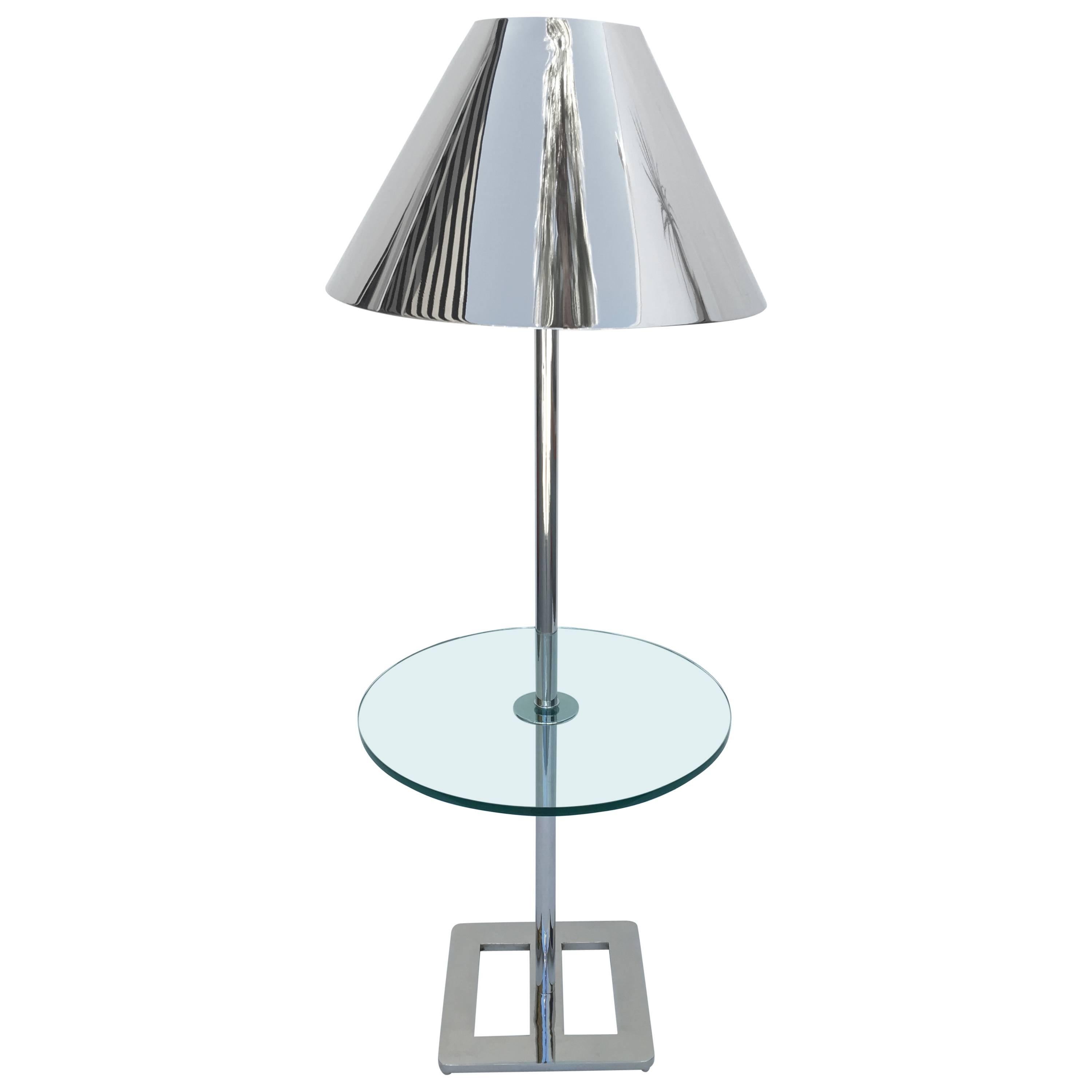 Polished Nickel and Glass Floor Lamp with Table by Charles Hollis Jones