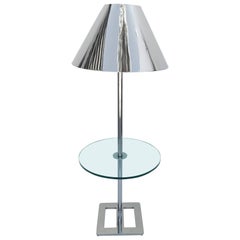 Retro Polished Nickel and Glass Floor Lamp with Table by Charles Hollis Jones