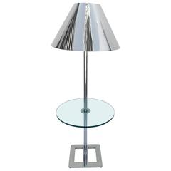 Polished Nickel and Glass Floor Lamp with Table by Charles Hollis Jones 2