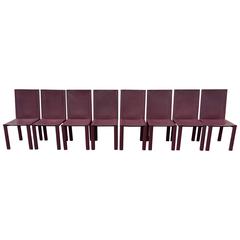 Impressive Bordeaux Leather & Steel Dining Chairs by Matteo Grassi Set of Eight