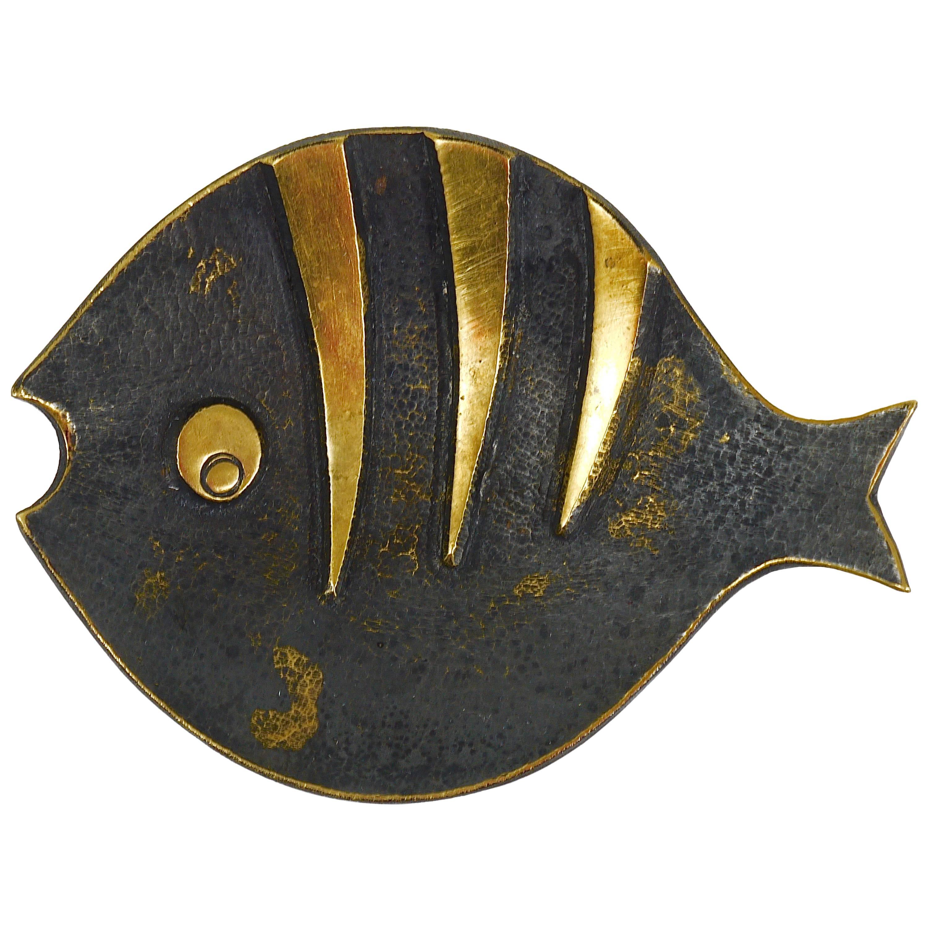 Walter Bosse Fish Mid-Century Brass Ashtray, by Hertha Baller, Austria, 1950s