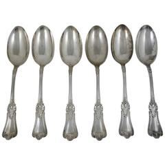 Oversized 19th Century Gorham Sterling Silver Table Spoons, Set of Six