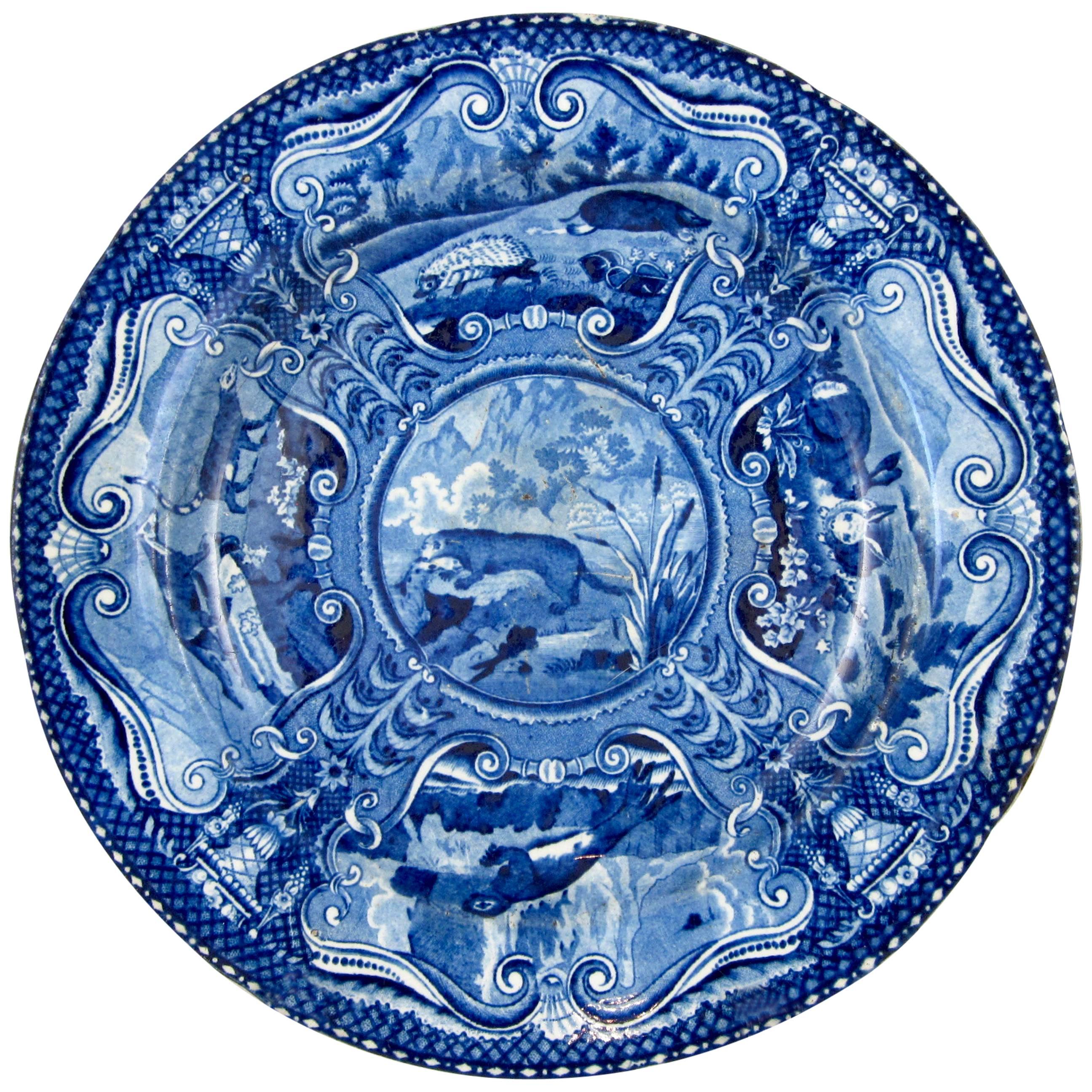  John Hall & Sons Staffordshire Quadruped Blue Transfer Plate, the River Otter