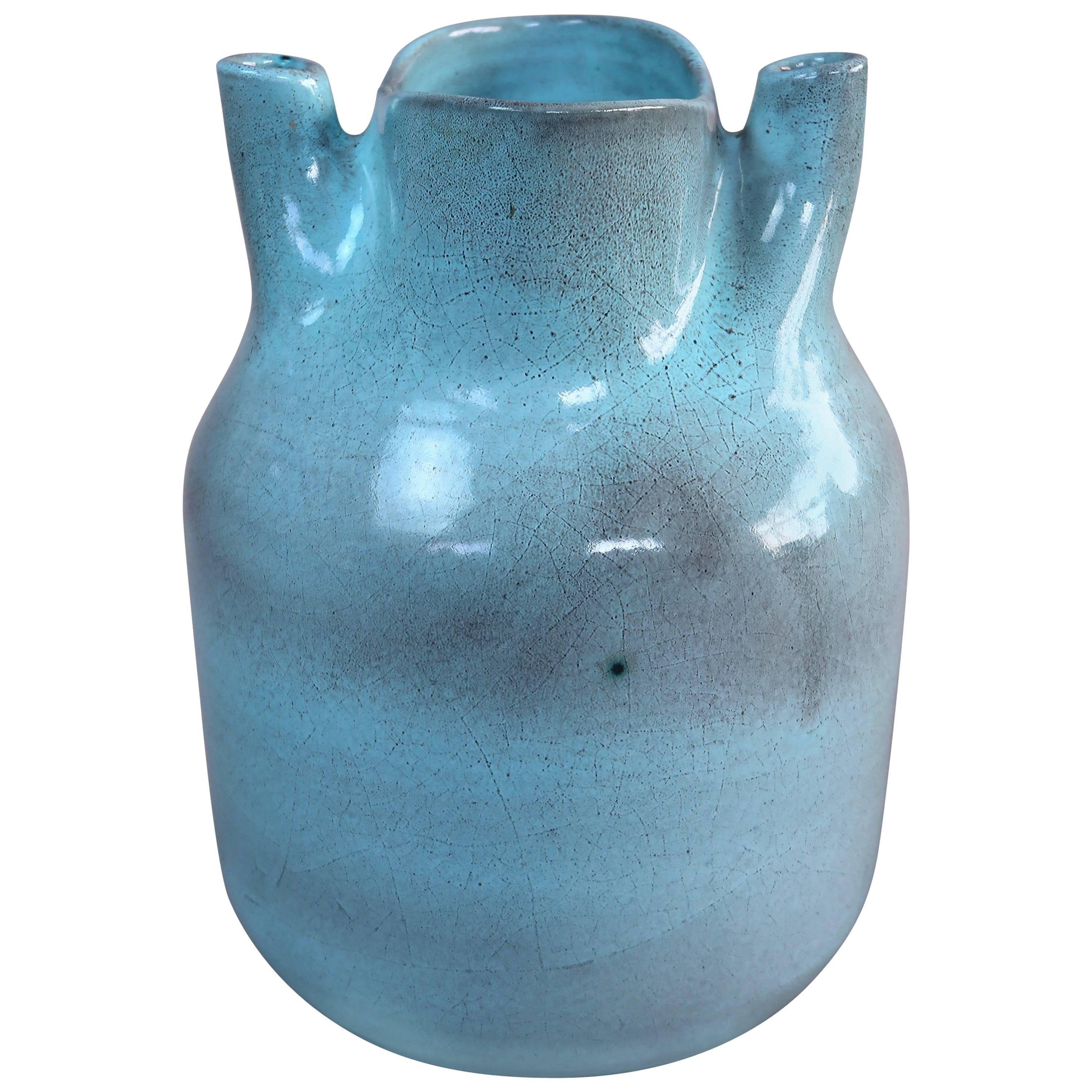 Impressive Accolay Triple Mouth Ceramic Vase, France, 1970s For Sale