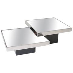 Pair of 1970s Willy Rizzo for Cidue Chrome and Mirrored Coffee Cocktail Tables