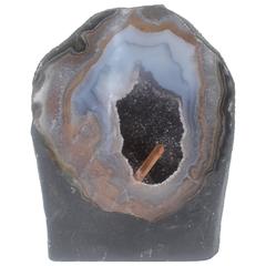Polished Agate Amethyst Geode Decorated with a Tangerine Crystal Point