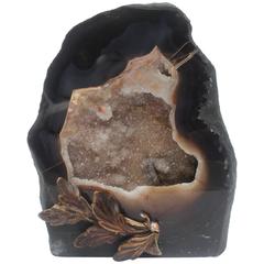 Polished Agate Citrine Geode Decorated with 18th Century Italian Fragment