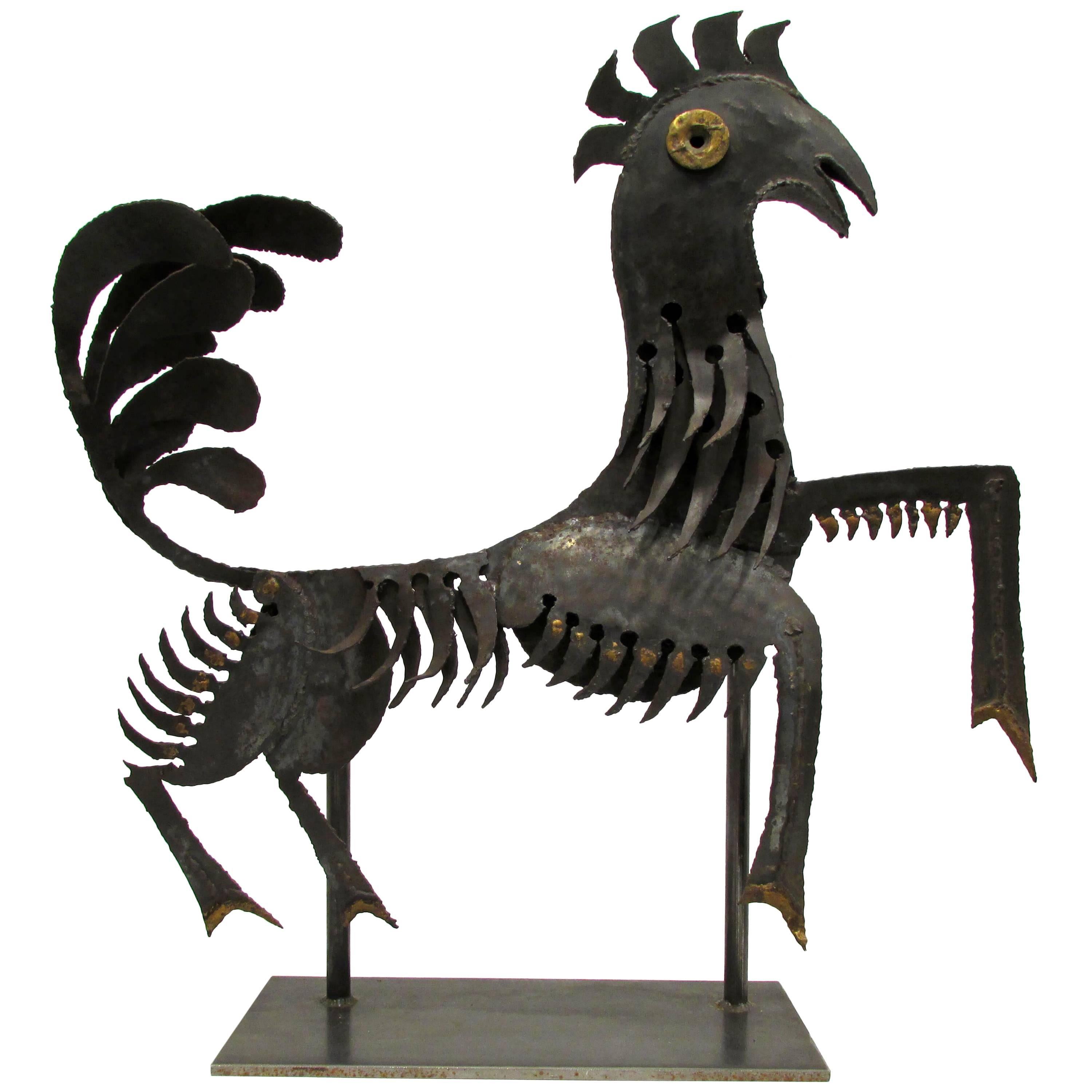Haitian Metal Rooster Goat Sculpture For Sale
