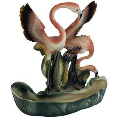 1950s Lane Ceramic Pink Flamingoes Planter