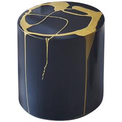 Martha Sturdy, Black and Gold Resin Art Application Round Stool/ Side Table