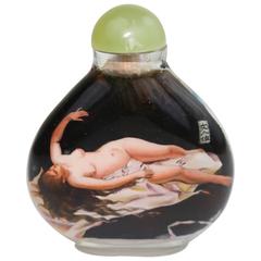 Retro Nudes Reverse Painted Chinese Glass Snuff Bottle in Manner of Artist Titian