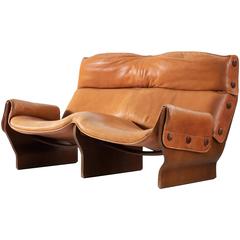 Osvaldo Borsani Teak and Cognac Leather Sofa for Tecno, Italy
