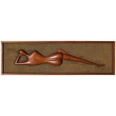 Teak Wall Plaque with Nude Woman