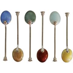 William Suckling Sterling Silver Guilloche Enameled Spoons