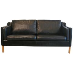 Vintage Danish Black Leather Sofa