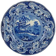 19. Jahrhundert Enoch Wood Blau und Weiß Zebra Sporting Series Transferware Teller