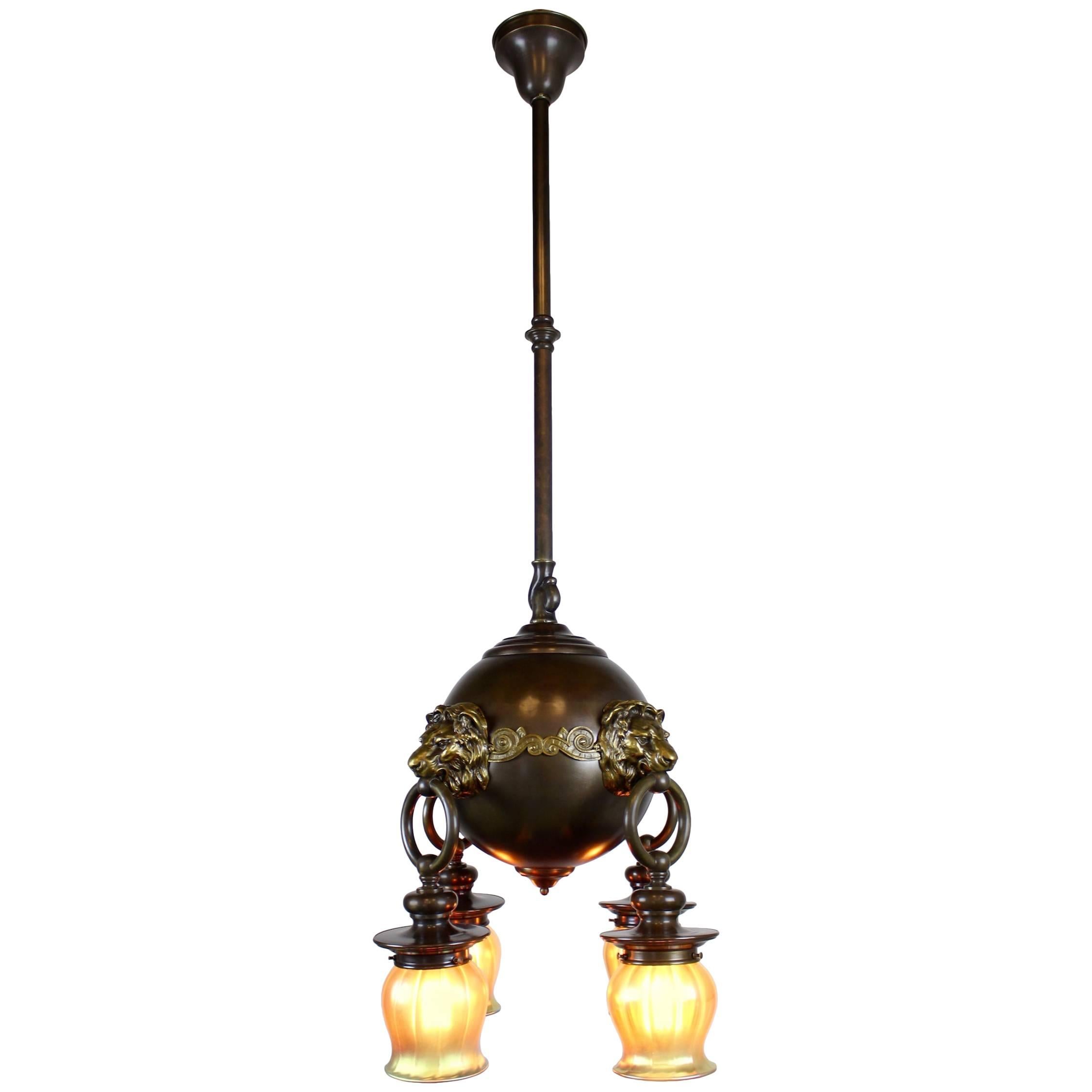 Classic Revival Lion Light Fixture For Sale