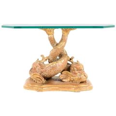 Coffee Table Hand-Carved in Giltwood in the Style of Italian Baroque Fish