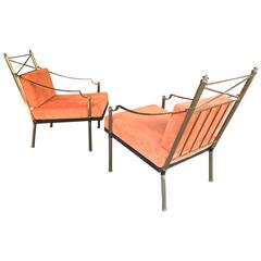 Maison Jansen Pair of Neoclassic Bronze and Iron Pair of Chairs