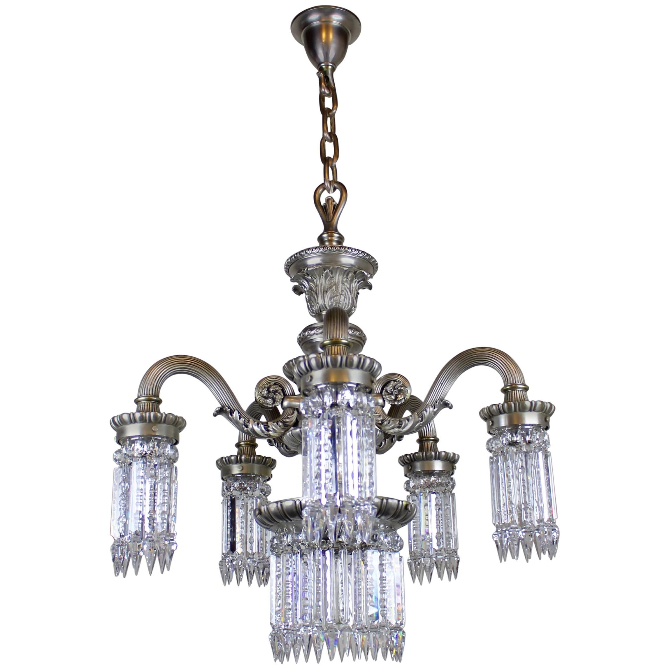 Neoclassical Silver Plate Crystal Chandelier For Sale