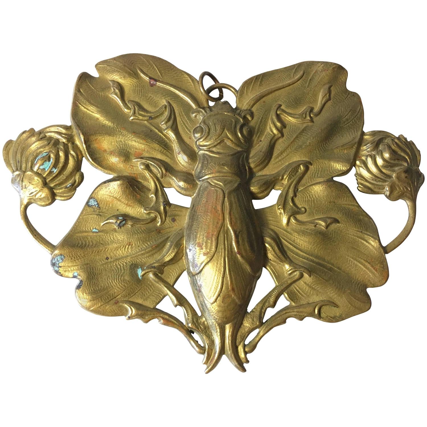 French Art Nouveau Brass Pendant For Sale at 1stdibs