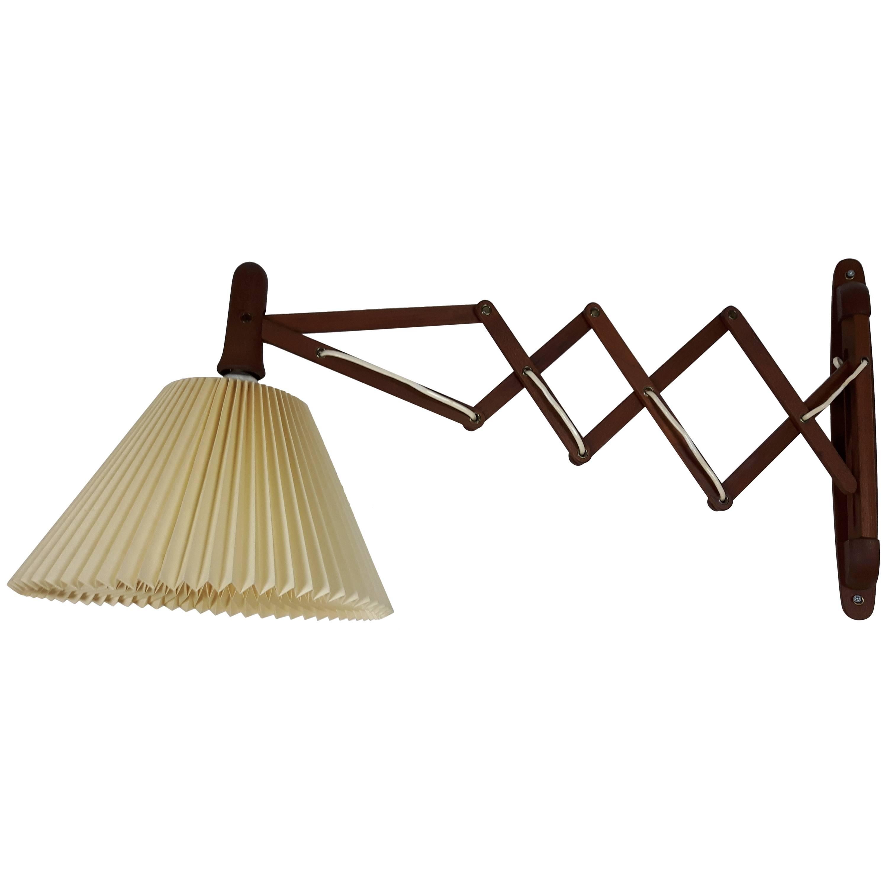 1960s Danish Modern Teak Accordion Wall Light with Kaare Klint Pleated Shade