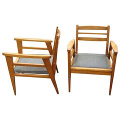  Pair of French Mid-Century Armchairs, Unique Dual Position Seat