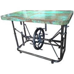 Unusual Industrial Steel Table with Patinated Copper Top