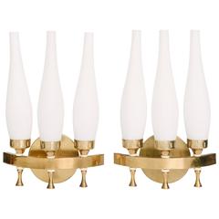 1950s Italian Brass and Glass Sconces