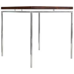 Minimalist Chromed Steel and Rosewood Side Table