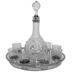 Rare French Sterling Silver Saint Louis Cut Crystal Liquor Service