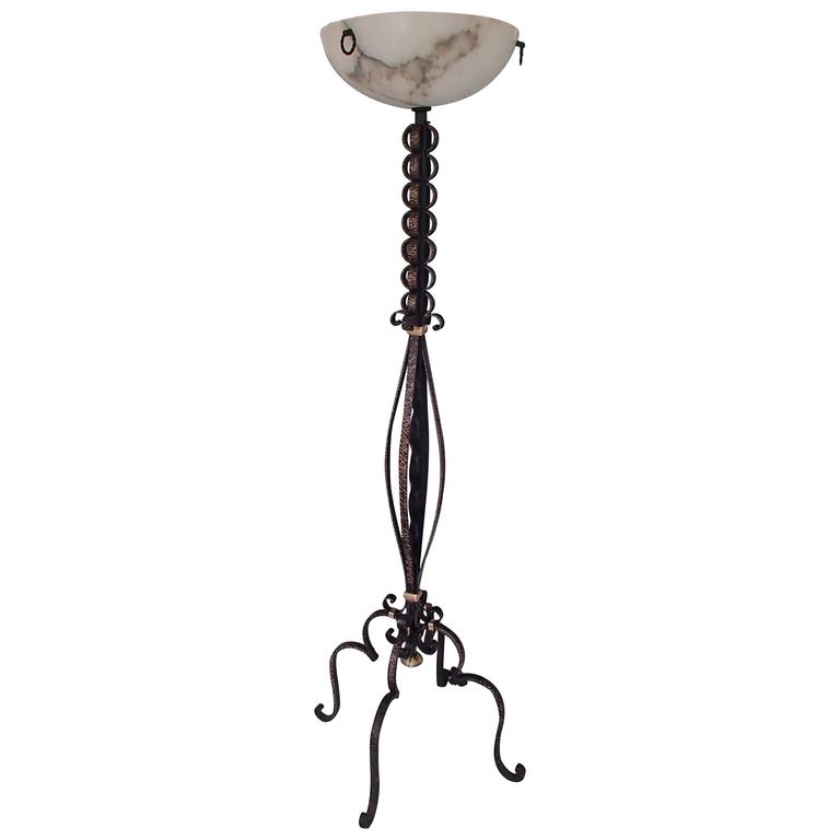 Art Deco Floor Lamp Wrought Iron And Brass With Alabaster Shade For Art Deco Floor Lamp Wrought Iron And Brass With Alabaster Shade For
