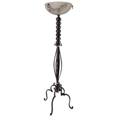 Art Deco Floor Lamp Wrought Iron and Brass with Alabaster Shade 5