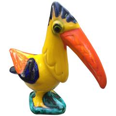 Vintage Old blue, yellow orange ceramic Toucan Brilliant Color Mid-Century FREE SHIPPING