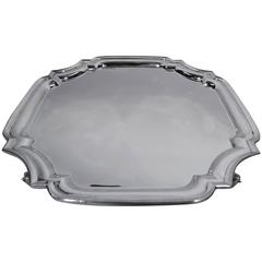 Large English Sterling Silver Square Cartouche Salver Tray 12