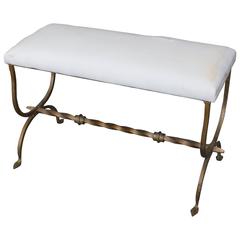 Spanish Gilt Iron Bench with Turned Support Brace