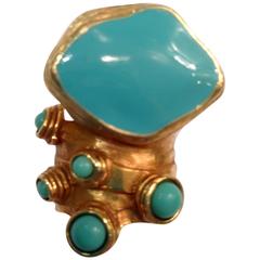 YSL Gold and Turquoise "Arty" Ring