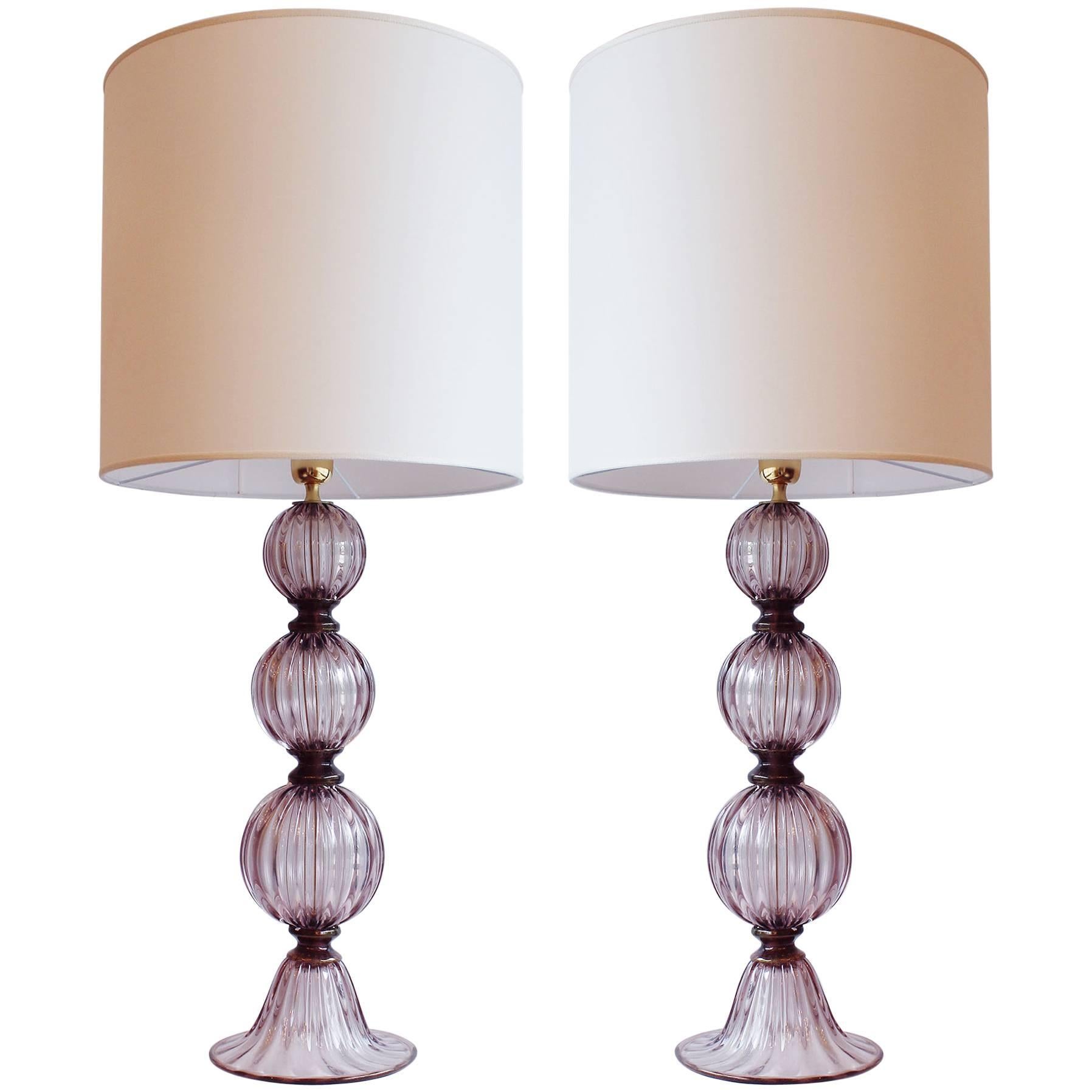 Pair of Murano Amethyst Tassel Lamps For Sale