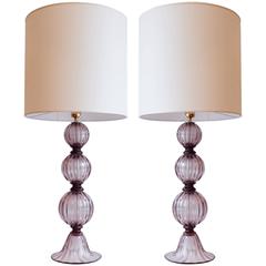 Pair of Murano Amethyst Tassel Lamps 6
