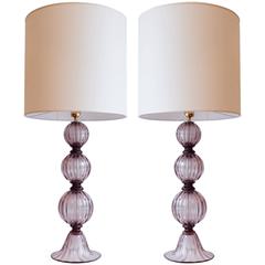 Pair of Murano Amethyst Tassel Lamps