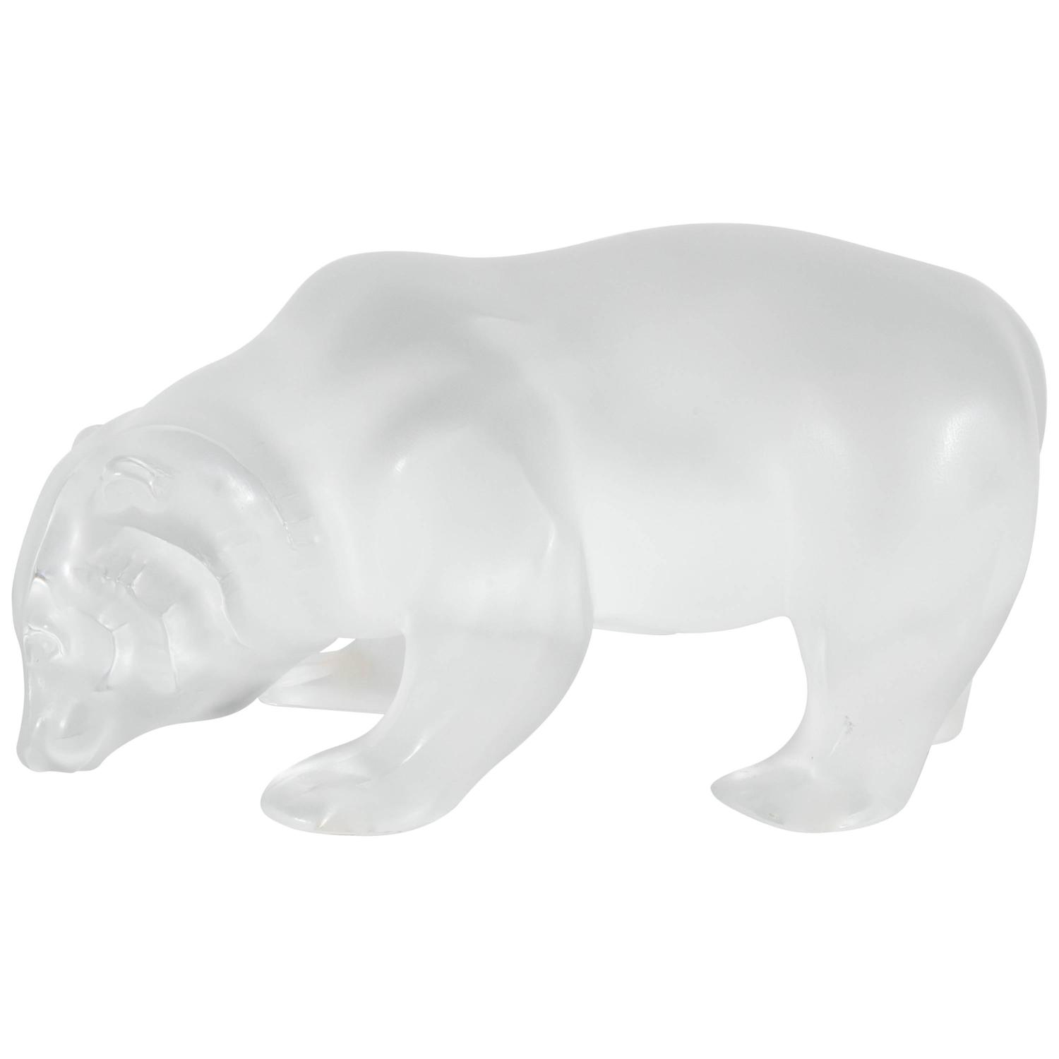 Lalique Frosted Polar Bear Glass Figurine Sculpture at 1stdibs