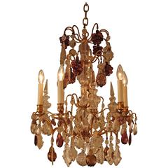 French Fruit Crystal and Bronze Chandelier