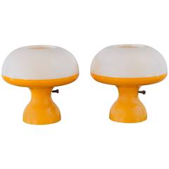 Vintage 1960s Orange and White Mushroom Lamps