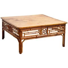 Antique Chinese Bamboo Kang Table with Elm Top, circa 1820