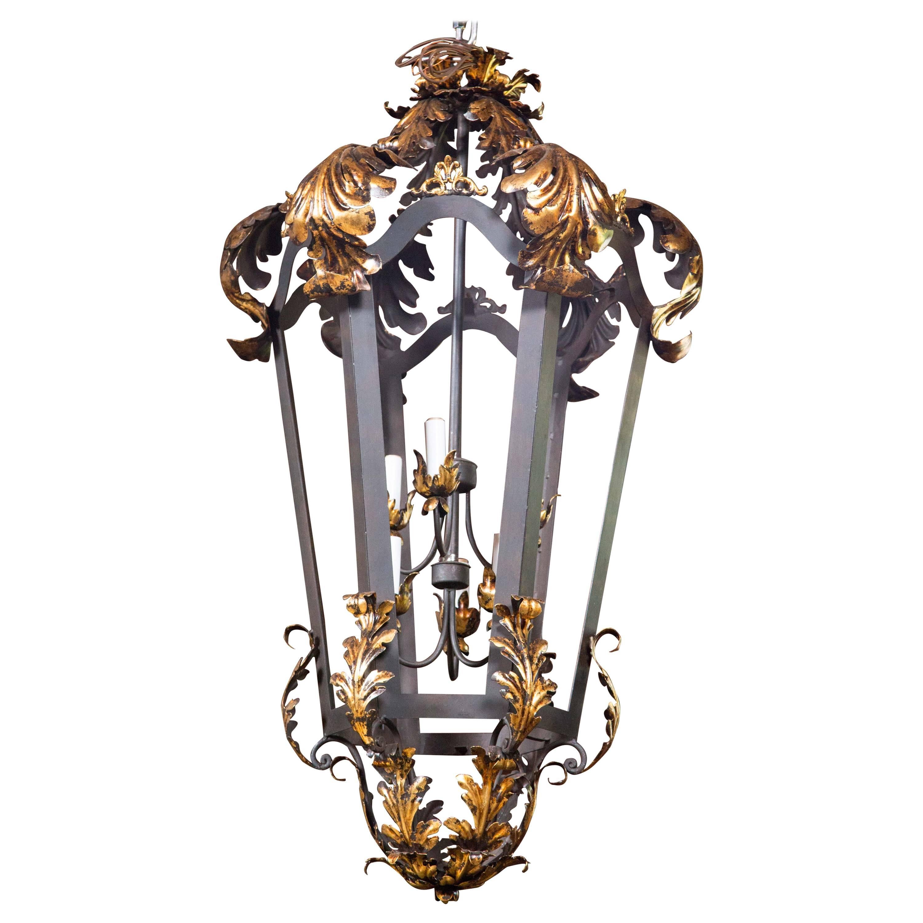 Black and Gilt Wrought Iron French Lantern