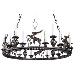 Large Custom-Made Leaping Stag Chandelier