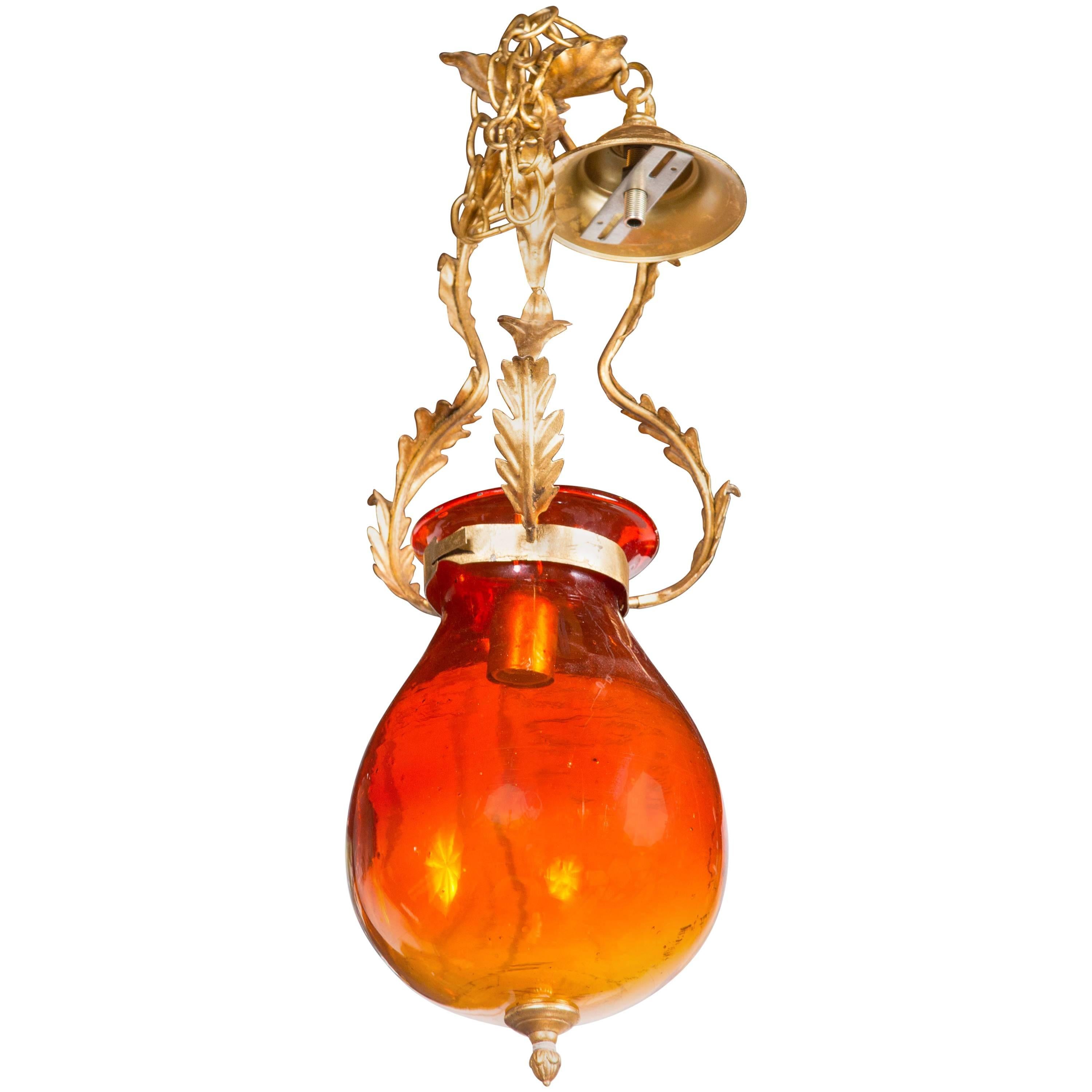 Italian Orange Glass Bell Jar Lantern