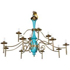 Large Department Store Chandelier, Robin's Egg Blue and Brass 1